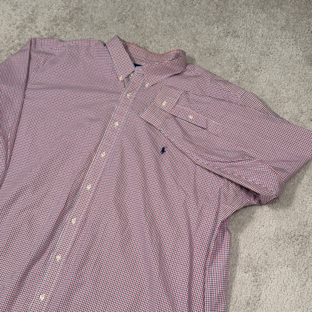 Ralph Lauren Mens 4XB Red Blue Tattersall Check Cotton Stretch Button Down Shirt